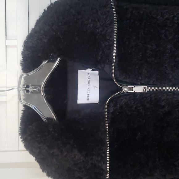 Rebecca Minkkoff Black Fuzzy  Full Zip Lined Women's Jacket Size L - Picture 2 of 7
